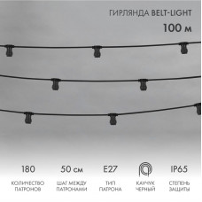 Гирлянда Belt-Light 2 жилы, 100м, шаг 50см, 180 патронов E27, IP65, черный провод NEON-NIGHT