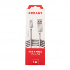 Кабель USB-A – Lightning для Apple, 2,4А, 1м, в серебристой нейлоновой оплетке REXANT