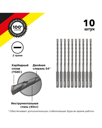 Бур по бетону 6x160x100мм SDS PLUS (10 шт) KRANZ