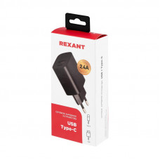 Сетевое зарядное устройство REXANT USB + Type-C, 5V, 2.4 A, черное