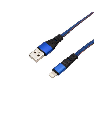 Кабель USB-A – Lightning для Apple, 2,4A, 1м, в синей нейлоновой оплетке, плоский REXANT