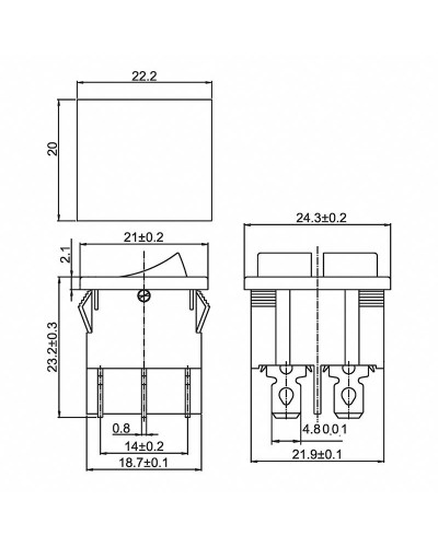 Выключатель клавишный 250V 6А (6с) ON-OFF красный с подсветкой ДВОЙНОЙ Mini (RWB-305) REXANT