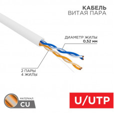 Кабель витая пара U/UTP, CAT 5e, PVCLSнг(А)-FRLSLTx 2х2х0,52 (С5805) 305м СегментЛАН