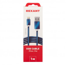 Кабель USB-A – Lightning для Apple, 2,4A 1м, в синей нейлоновой оплетке REXANT