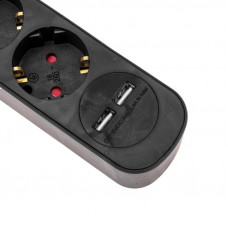 Удлинитель STANDARD 5 гнезд, 5м, 3х1,0мм², с/з, с выключателем, 2 USB, черный REXANT