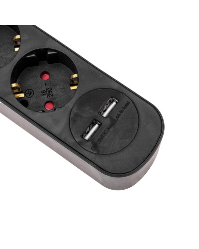 Удлинитель STANDARD 5 гнезд, 5м, 3х1,0мм², с/з, с выключателем, 2 USB, черный REXANT