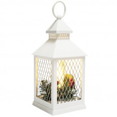 Декоративный фонарь со свечкой, белый корпус, размер 10,5х10,5х24 см, цвет ТЕПЛЫЙ БЕЛЫЙ