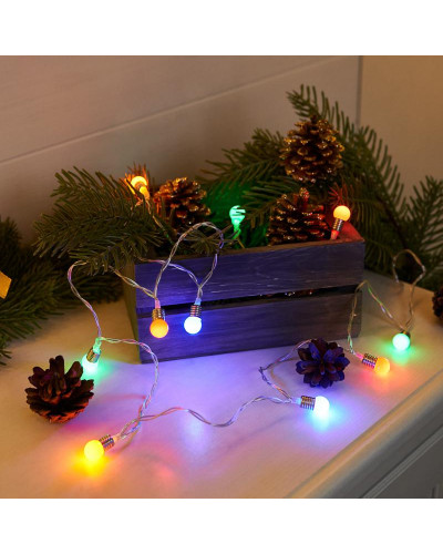Гирлянда светодиодная Мини-лампочки 1.5 м, 10 LED, прозрачный ПВХ, цвет свечения мультиколор, 2 х АА (батарейки не в комплекте) NEON-NIGHT