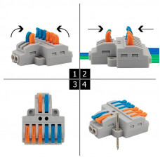 Клемма СМК 2х3 проходная разветвительная 2 полюса, с монтажной площадкой (1 ввод, 3 вывода на полюс), (5 шт./уп.) REXANT