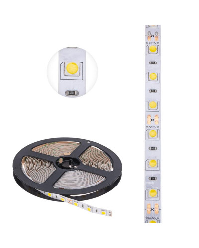 Лента светодиодная 12В, SMD5050, 14,4Вт/м, 60 LED/м, 4000К, 10мм, 5м, для БП с клеммами, IP20 LAMPER