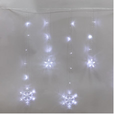 Гирлянда Бахрома со снежинками 2,4х0,9м, 150LED БЕЛЫЙ, прозрачный ПВХ, IP20, свечение с динамикой, 230В, не соединяется, с контроллером 8 режимов