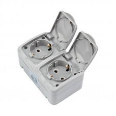 Блок горизонтальный 2 розетки Mini OG IP54 с/з, о/у, серый KRANZ