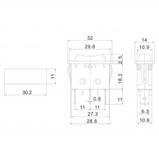 Переключатель клавишный 250V 15А (3с) ON-OFF-ON черный с нейтралью (RWB-411, SC-791) REXANT