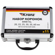 Набор коронок Bimetal (20, 22, 25, 30, 35, 60), 11 предметов, металлический кейс KRANZ