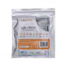 Лента светодиодная 5В, SMD2835, 4,8Вт/м, 60 LED/м, 2700K, 8мм, 2м, с USB коннектором, черная, IP20 LAMPER