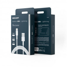 Кабель USB-A – Lightning для Apple, 2,4А, 1м, ПВХ, белый, оригинал (чип MFI) REXANT