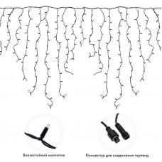 Гирлянда светодиодная Бахрома (Айсикл) 6,0х1,5м 480 LED ТЕПЛЫЙ БЕЛЫЙ черный каучук 3,3мм IP67 постоянное свечение 230В нужен блок 315-000 NEON-NIGHT