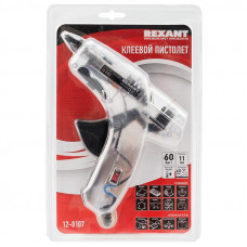 Пистолет клеевой, 60Вт, Ø11мм, ПРОЗРАЧНЫЙ корпус, с кнопкой, блистер REXANT