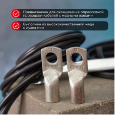 Наконечник медный луженый ТМЛ 120–16–17 (120мм² - Ø16мм) ГОСТ 7386-80 (в упак. 2 шт.) REXANT