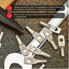 Наконечник медный луженый ТМЛ 6–5–4 (6мм² - Ø5мм) ГОСТ 7386-80 (в упак. 100 шт.) REXANT