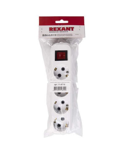Колодка 4 гнезда с кнопкой c заземлением REXANT