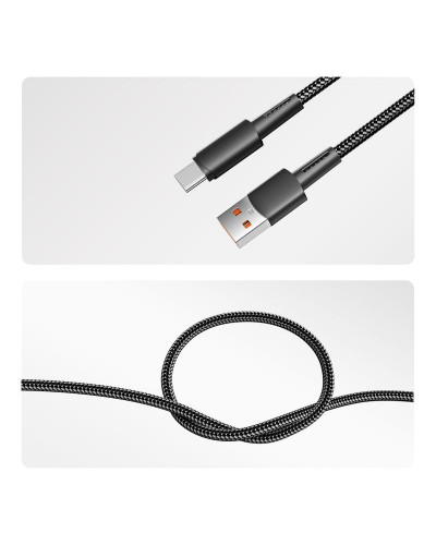 Кабель USB-A – Type-C, 6А, 120Вт, 1м, в черной нейлоновой оплетке REXANT