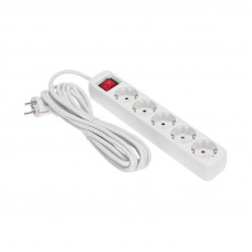 Удлинитель STANDARD 5 гнезд, 5м, 3х1,0мм², с/з, с выключателем, белый REXANT