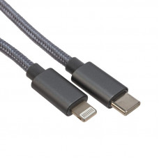 Кабель Type-C – Lightning для Apple, 3А, 1м, в нейлоновой серой оплетке, Power Delivery REXANT