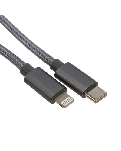 Кабель Type-C – Lightning для Apple, 3А, 1м, в нейлоновой серой оплетке, Power Delivery REXANT
