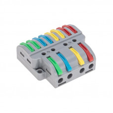 Клемма СМК 4х2 проходная разветвительная 4 полюса, с монтажной площадкой (1 ввод, 2 вывода на полюс) (20 шт/уп) REXANT