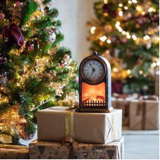 Светодиодный камин Старинные часы с эффектом живого огня 14,7x11,7x25 см, бронза, батарейки 2хС (не в комплекте) USB NEON-NIGHT