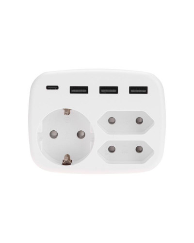 Тройник электрический 16А с/з + 2х2,5А + 3хUSB-A 2,4А + USB Type-C 3А, белый REXANT