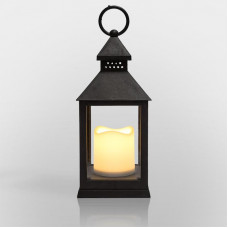 Декоративный фонарь со свечкой, черный корпус, размер 10,5х10,5х24 см, цвет ТЕПЛЫЙ БЕЛЫЙ