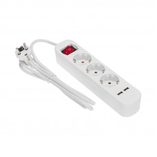 Удлинитель STANDARD 3 гнезда, 1,5м, 3х1,0мм², с/з, с выключателем, 2 USB, белый REXANT
