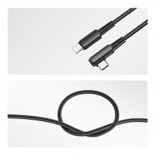 Кабель Type-C – Type-C, 5А, 100Вт, 1м, в черной нейлоновой оплетке, с угловым штекером и световой индикацией REXANT