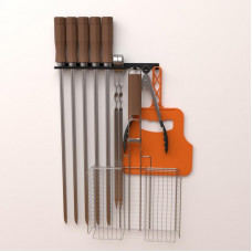 Держатель для хранения шампуров и аксессуаров для барбекю, настенный, черный СОКОЛ