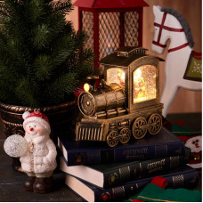 Декоративный фонарь Паровоз с эффектом снегопада и подсветкой
