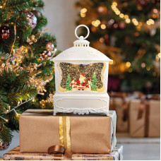 Декоративный фонарь с эффектом снегопада и подсветкой Рождественский лес, белый
