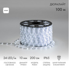 Дюралайт LED двухжильный 230В 10мм 24 LED/м БЕЛЫЙ постоянное свечение модуль 2м бухта 100м NEON-NIGHT