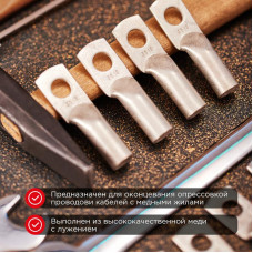 Наконечник медный луженый ТМЛ 35–10–10 (35мм² - Ø10мм) ГОСТ 7386-80 (в упак. 50 шт.) REXANT