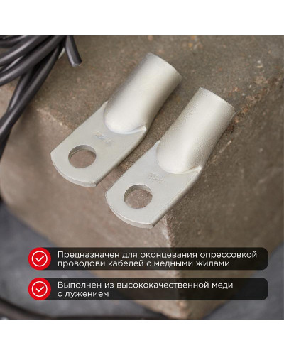 Наконечник медный луженый ТМЛ 185–16–21 (185мм² - Ø16мм) ГОСТ 7386-80 (в упак. 2 шт.) REXANT