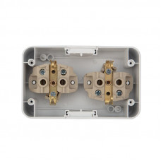 Блок горизонтальный 2 розетки (керамика) Mini OG IP54 с/з, о/у, белый KRANZ