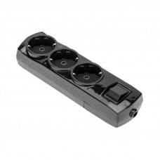 Колодка PREMIUM 3 гнезда, с/з, с выключателем, черный REXANT