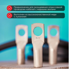 Наконечник медный луженый ТМЛ 35–12–10 (35мм² - Ø12мм) ГОСТ 7386-80 (в упак. 50 шт.) REXANT