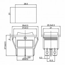Переключатель клавишный 250V 15А (6с) ON-OFF-ON синий с подсветкой и нейтралью (RWB-509, SC-767) REXANT