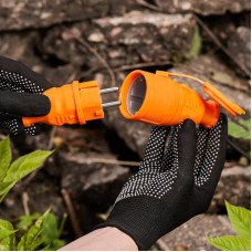 Розетка влагозащищенная переносная с крышкой 1 гнездо, с/з, 16А, IP54, каучук, оранжевая REXANT