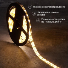 Лента светодиодная 12В, SMD5050, 14,4Вт/м, 60 LED/м, 2700К, 10мм, 3м, для БП с клеммами, IP65 LAMPER