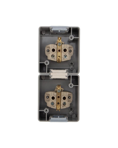 Блок вертикальный 2 розетки (керамика) INDUSTRIAL IP54 с/з, о/у, серый KRANZ