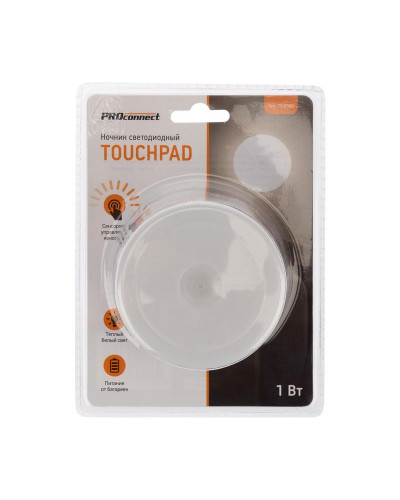 Ночник светодиодный TOUCHPAD с сенсорной панелью и диммером, 3хАА, теплое белое свечение PROсonnect