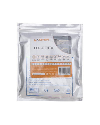 Лента светодиодная 12В, SMD5050, 14,4Вт/м, 60 LED/м, 2700К, 10мм, 5м, для БП с клеммами, IP20 LAMPER